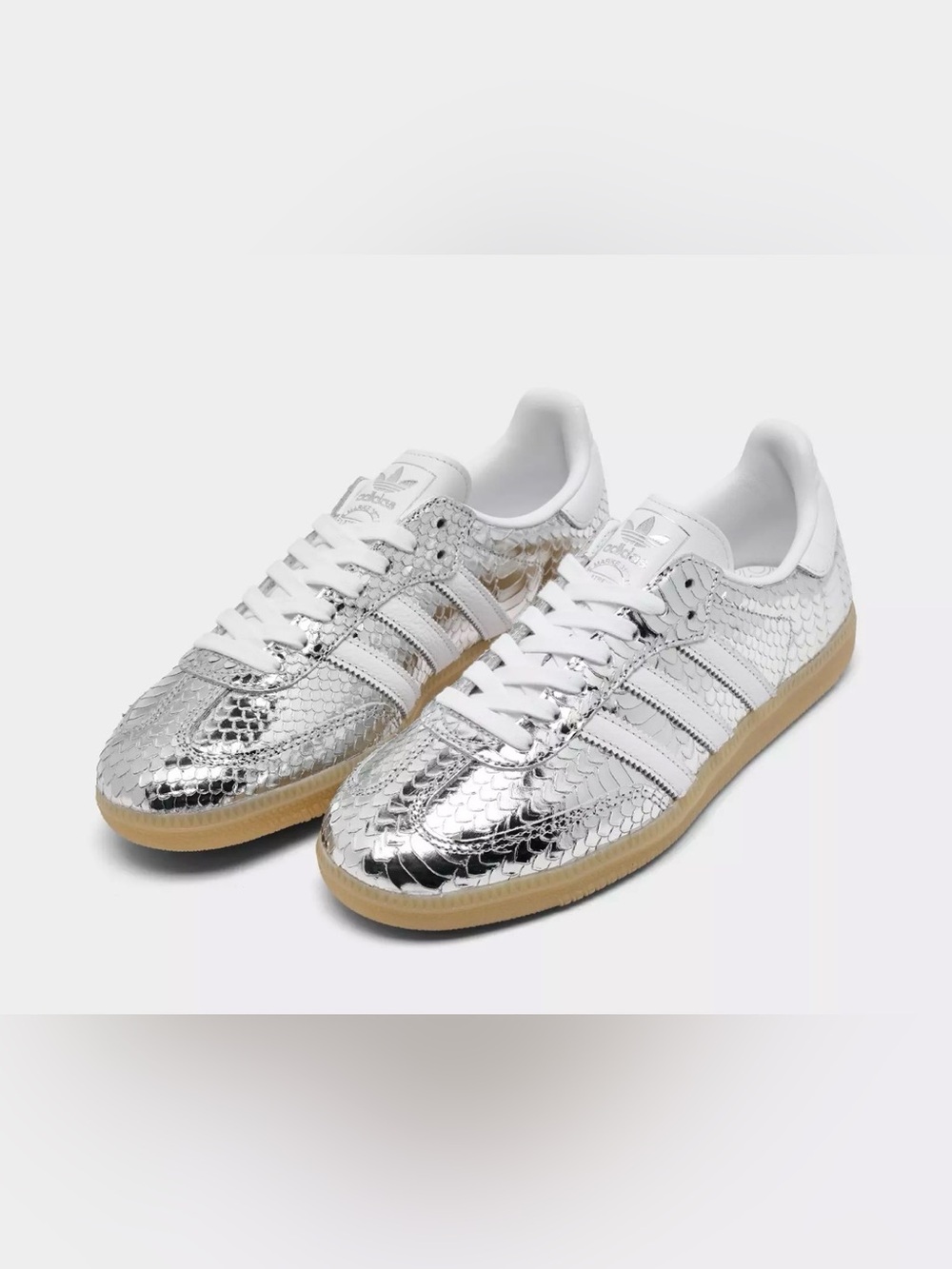 adidas Kids Metallic Silver Low-Top Sneakers with White Stripes